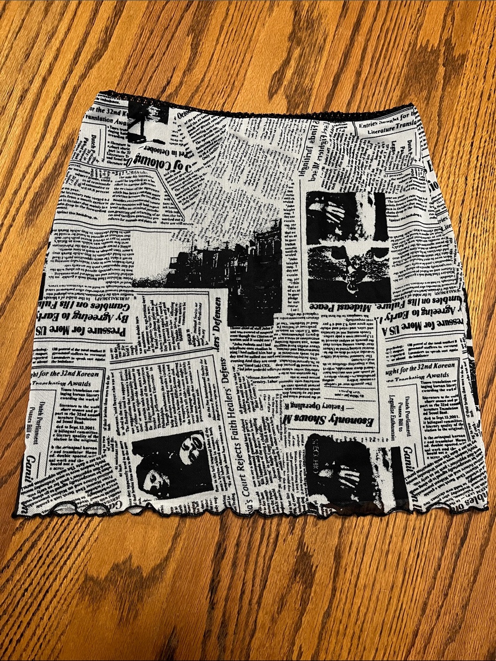 Princess Polly Black & White Newspaper-Print Mini Skirt